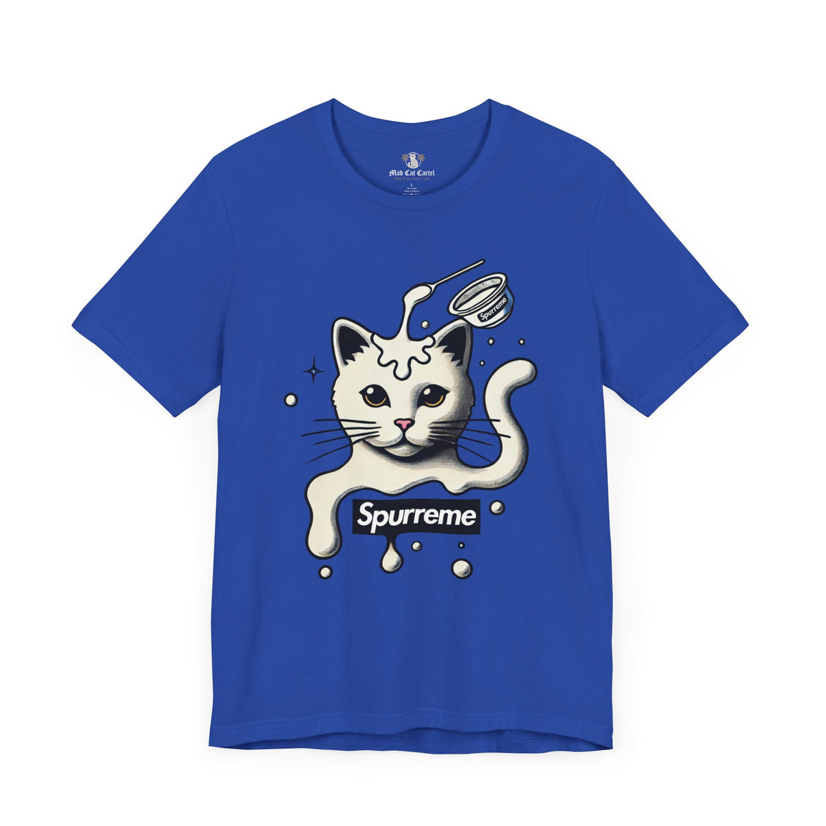 Spurreme Milky Mischief Cat Graphic T-Shirt in true royal, front view
