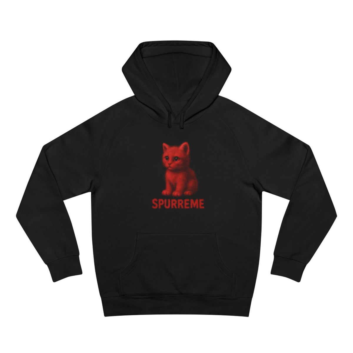 Spurreme Red Aura Cat Graphic Black Hoodie, front view