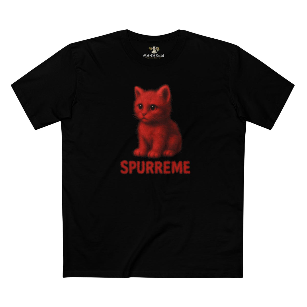 Spurreme Red Aura Cat Graphic T-Shirt in black, front view