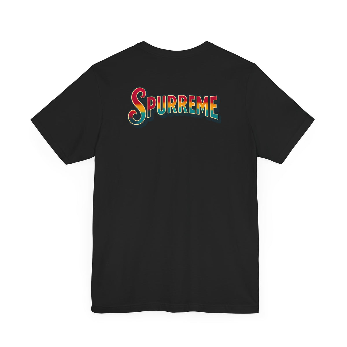 Spurreme Space Explorer Cat Graphic T-Shirt in black, back view