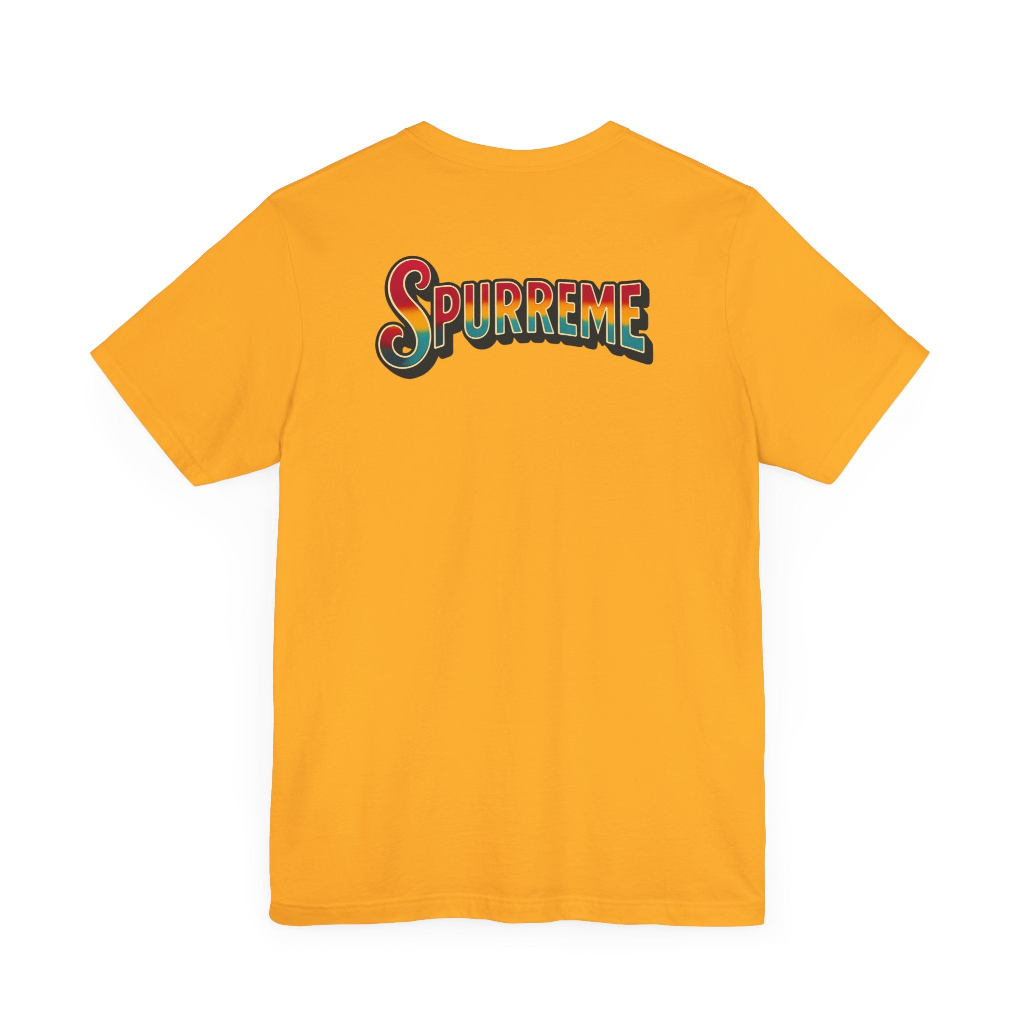 Spurreme Space Explorer Cat Graphic T-Shirt in gold, back view