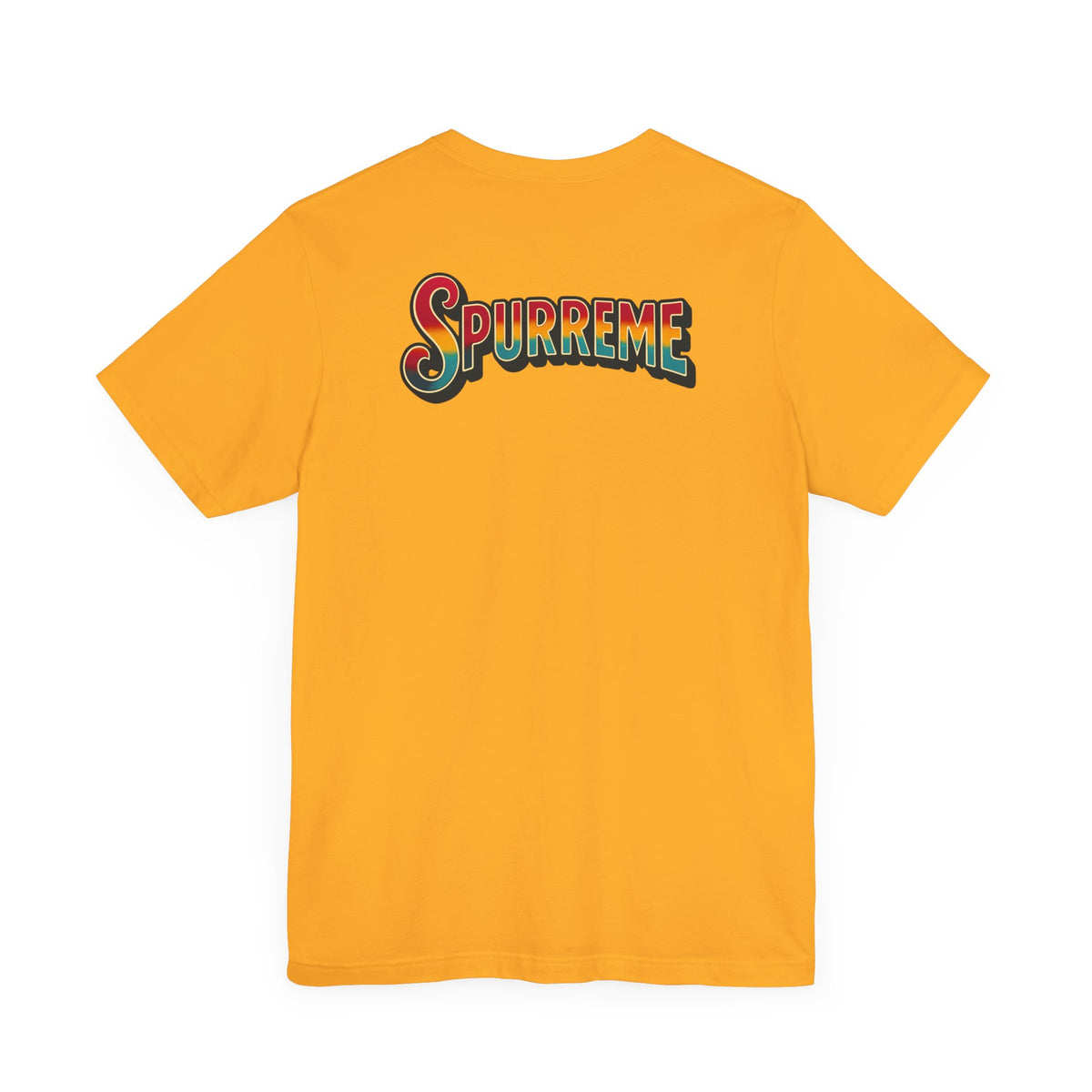 Spurreme Space Explorer Cat Graphic T-Shirt in gold, back view