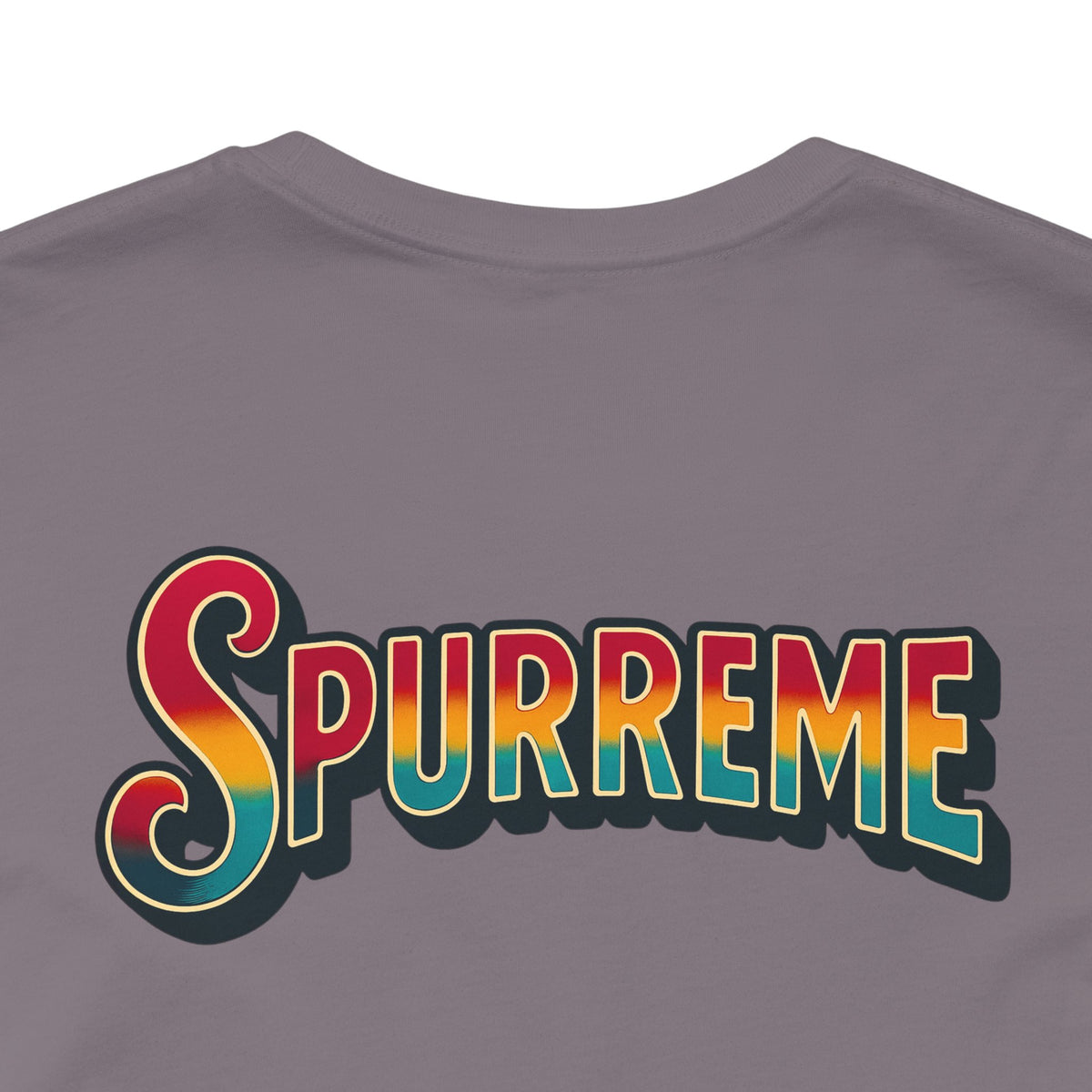 Spurreme Space Explorer Cat Graphic T-Shirt in storm, close-up of the back print