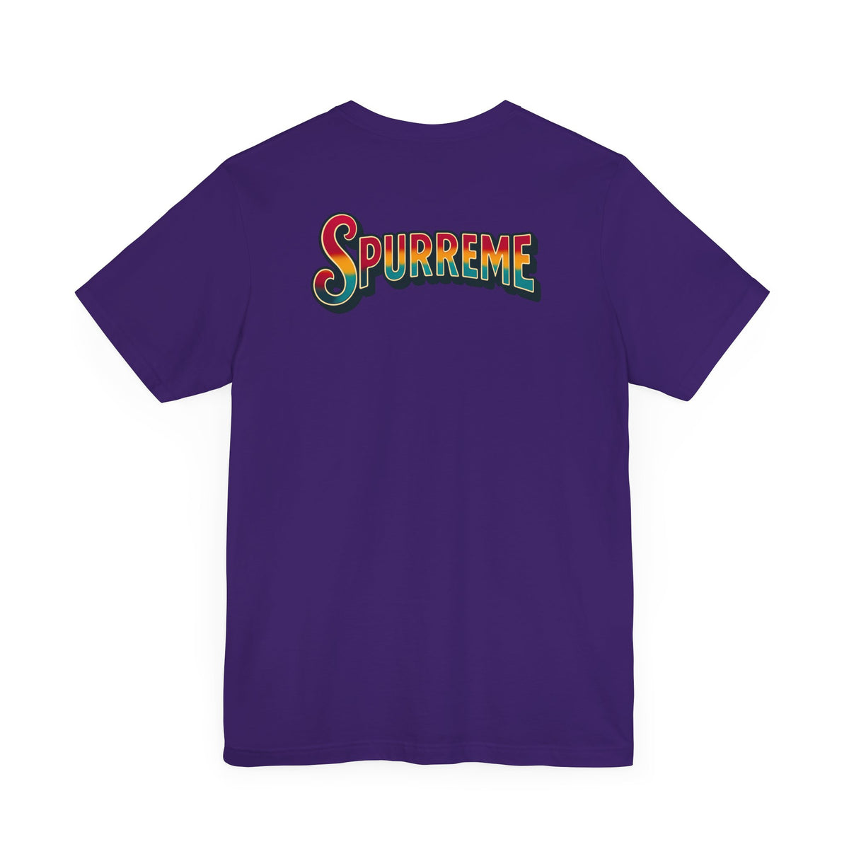 Spurreme Space Explorer Cat Graphic T-Shirt in team purple, back view