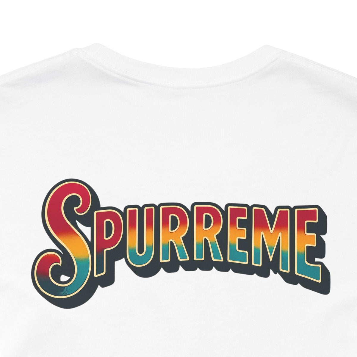 Spurreme Space Explorer Cat Graphic T-Shirt in white, close-up of the back print