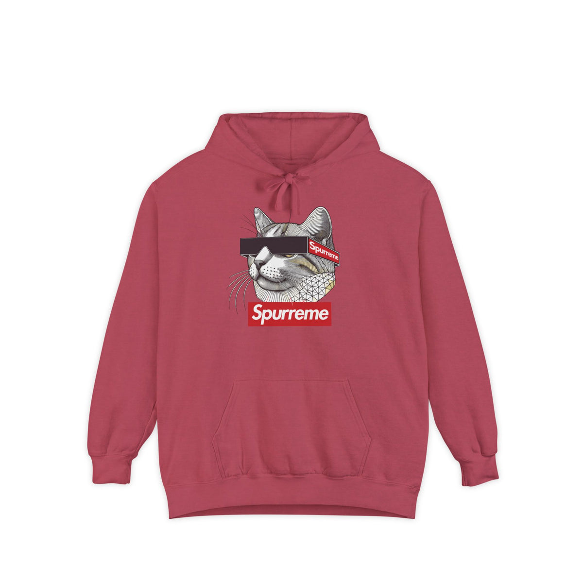 Spurreme Triangular Vision Cat Graphic Hoodie in crimson, front view