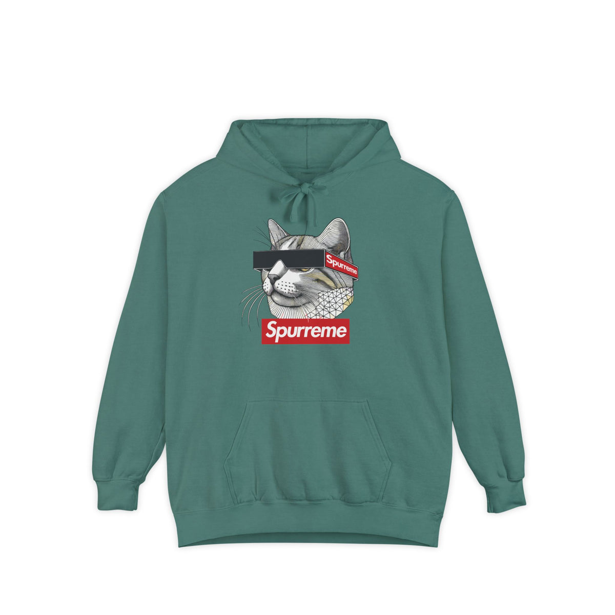 Spurreme Triangular Vision Cat Graphic Hoodie in light green, front view