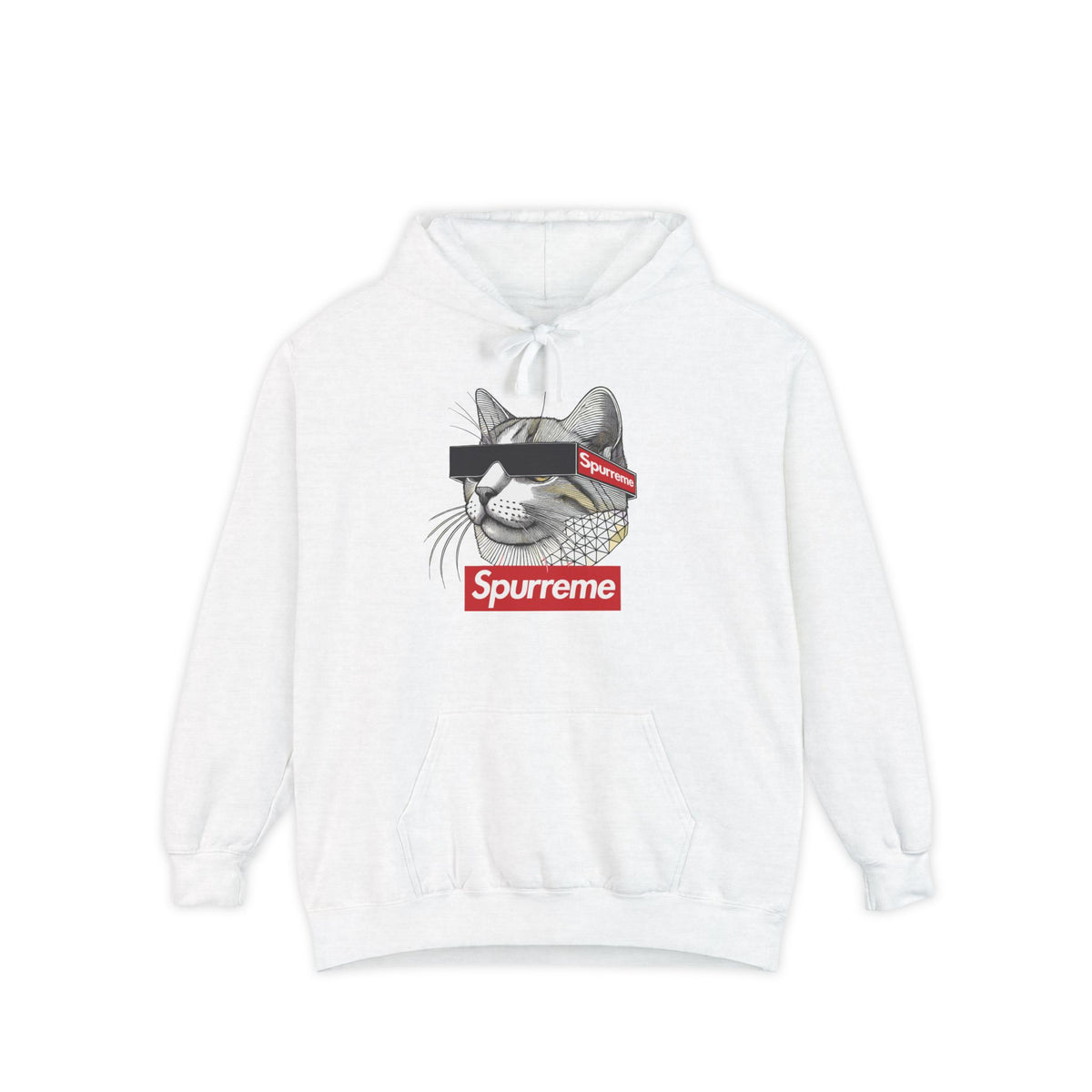 Spurreme Triangular Vision Cat Graphic Hoodie in white, front view