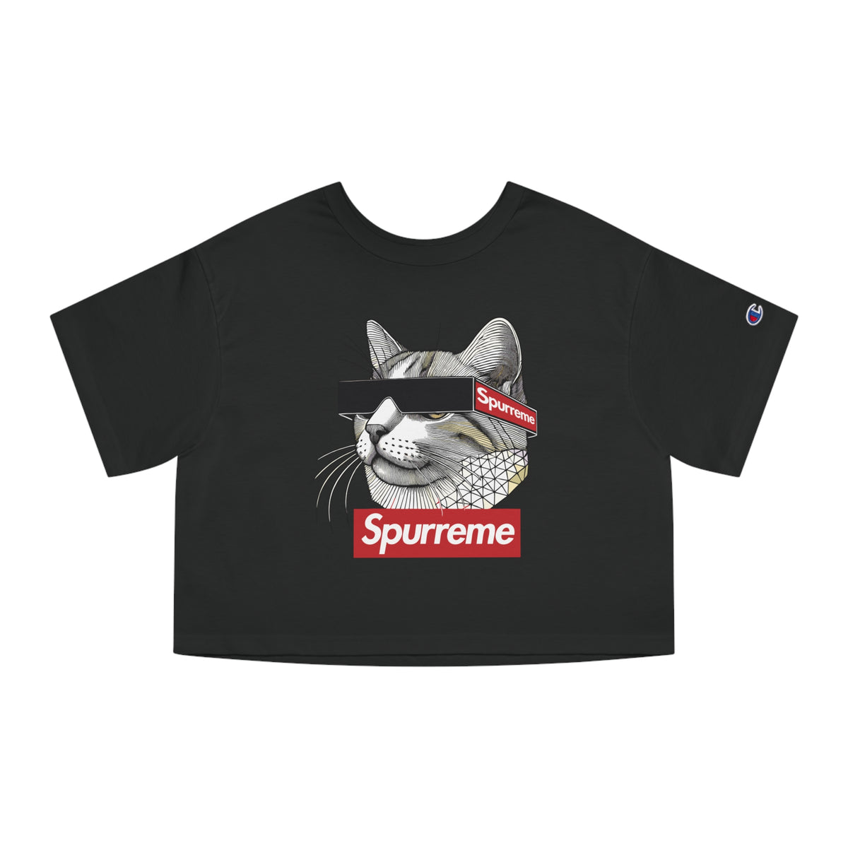 Spurreme x ChampionTriangular Vision Cat Cat Graphic Cropped Top in black, front view
