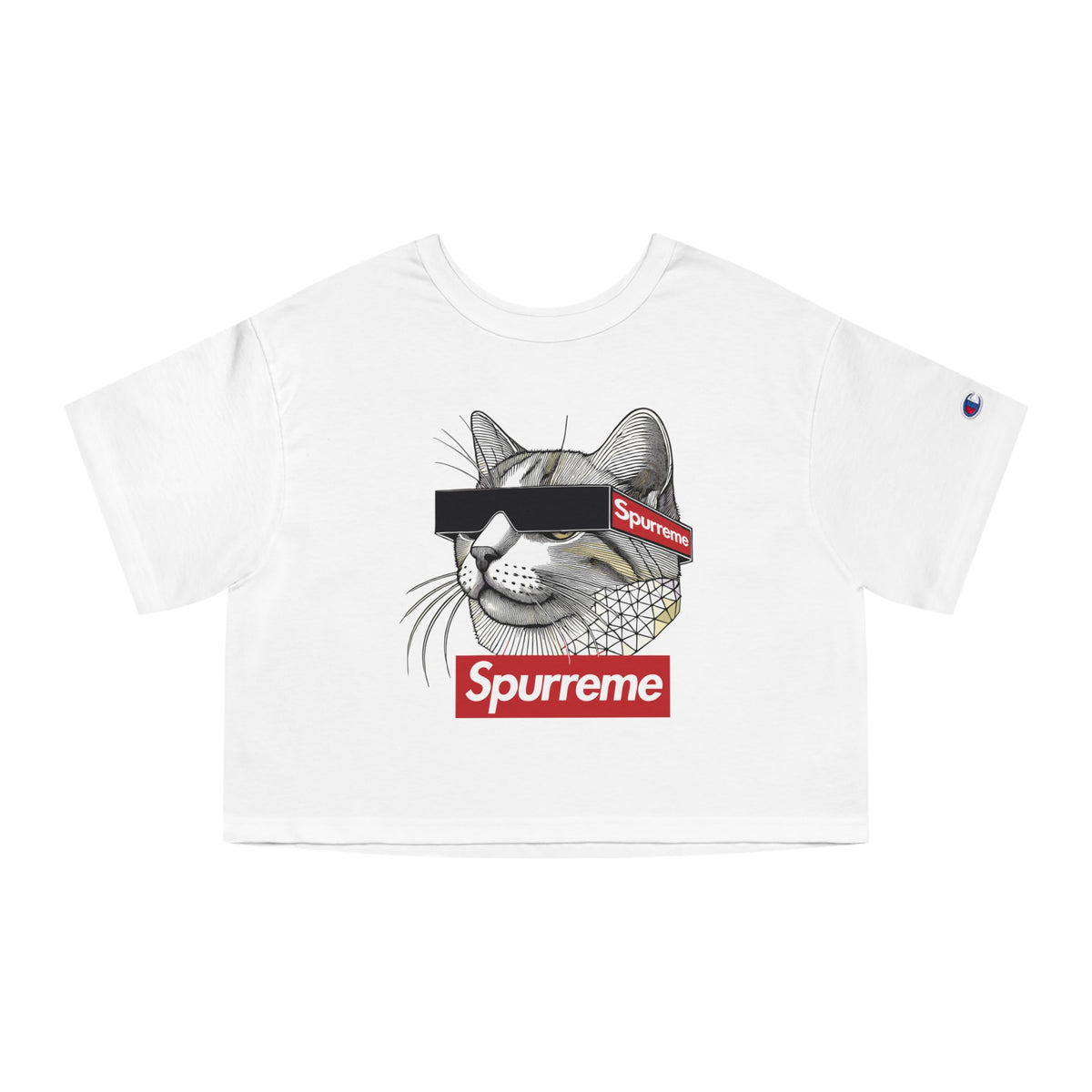 Spurreme x ChampionTriangular Vision Cat Cat Graphic Cropped Top in white, front view