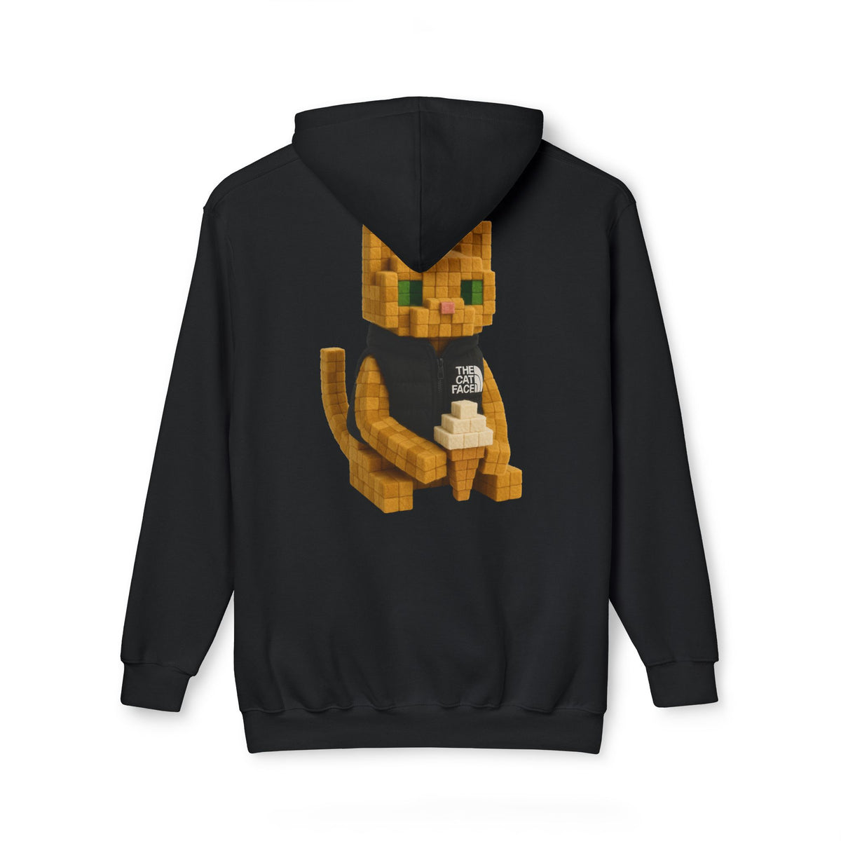 The Cat Face 3D Wool Block Chest Logo & Back Cat Graphic Hoodie in black, back view