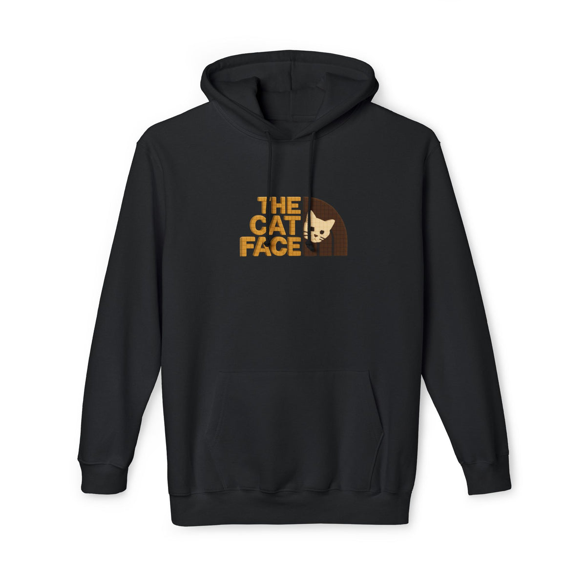 The Cat Face 3D Wool Block Chest Logo & Back Cat Graphic Hoodie in black, front view