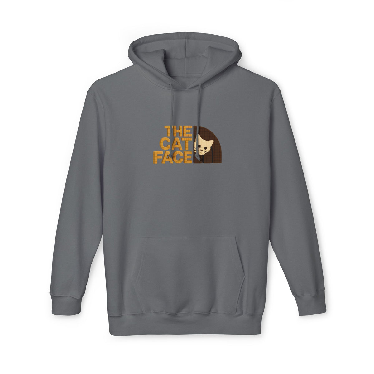The Cat Face 3D Wool Block Chest Logo & Back Cat Graphic Hoodie in charcoal, front view
