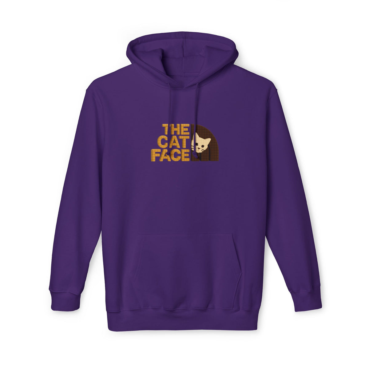 The Cat Face 3D Wool Block Chest Logo & Back Cat Graphic Hoodie in purple, front view