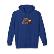 The Cat Face 3D Wool Block Chest Logo & Back Cat Graphic Hoodie in royal blue, front view