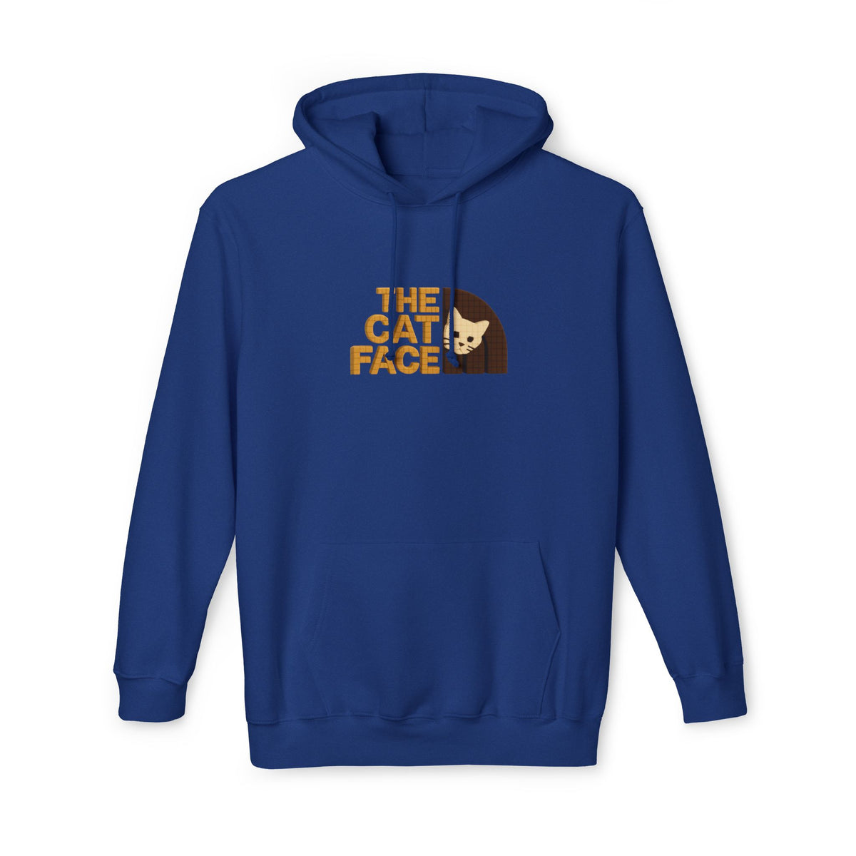 The Cat Face 3D Wool Block Chest Logo & Back Cat Graphic Hoodie in royal blue, front view