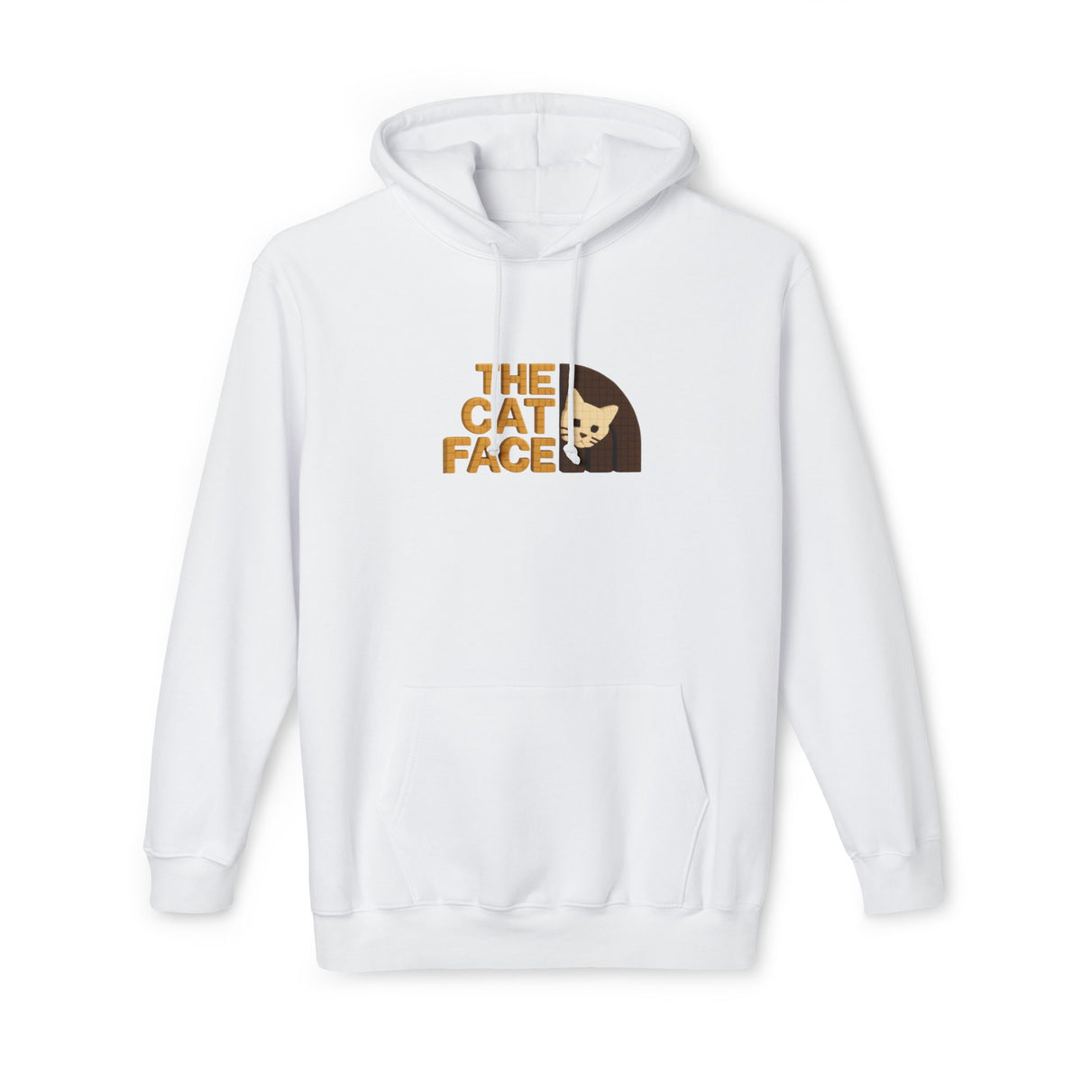 The Cat Face 3D Wool Block Chest Logo & Back Cat Graphic Hoodie in white, front view