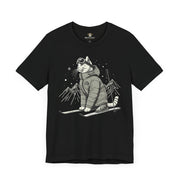 The Cat Face Alpine Explorer Graphic T-Shirt in black, flat lay