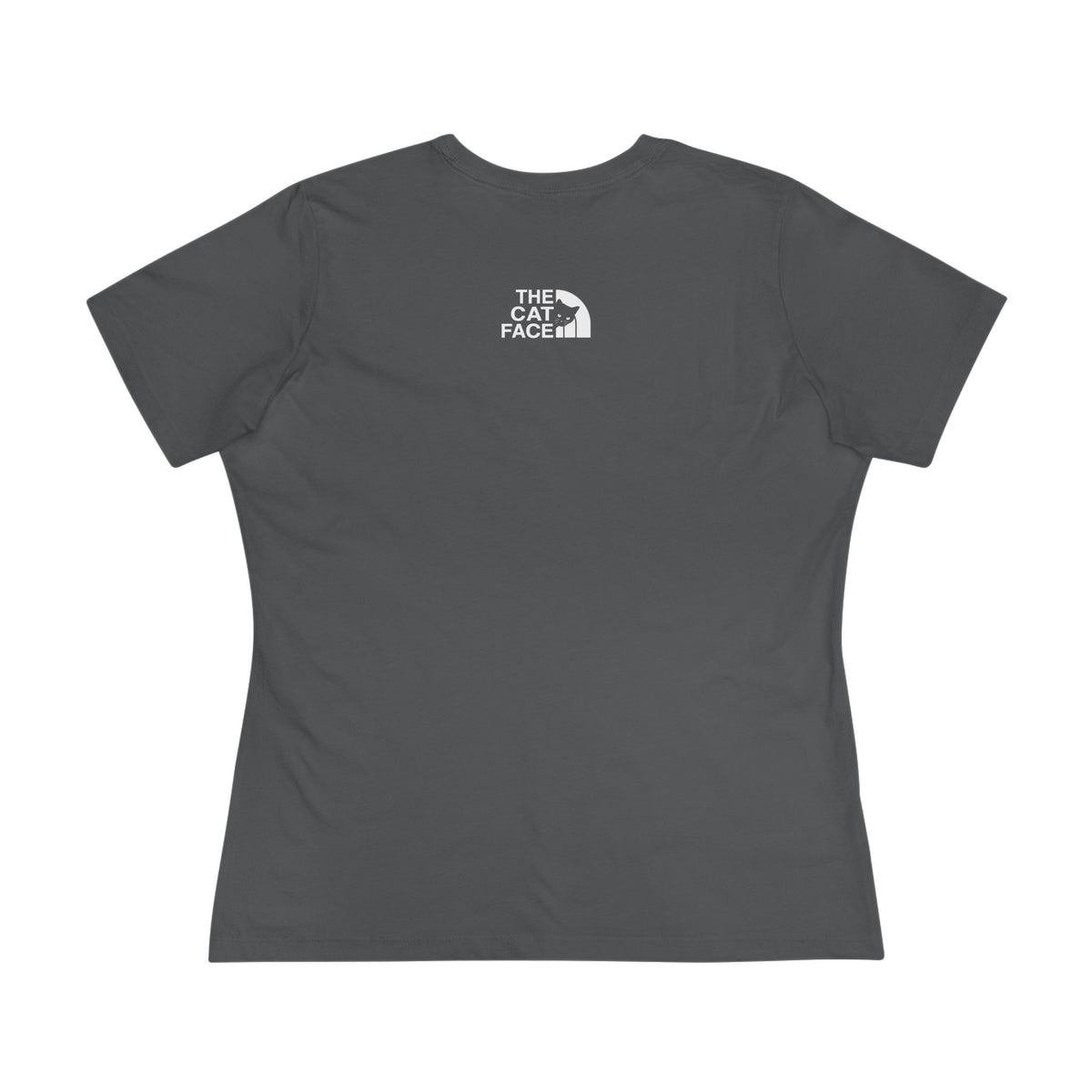 The Cat Face Alpine Explorer Graphic Women's T-Shirt in asphalt, back view