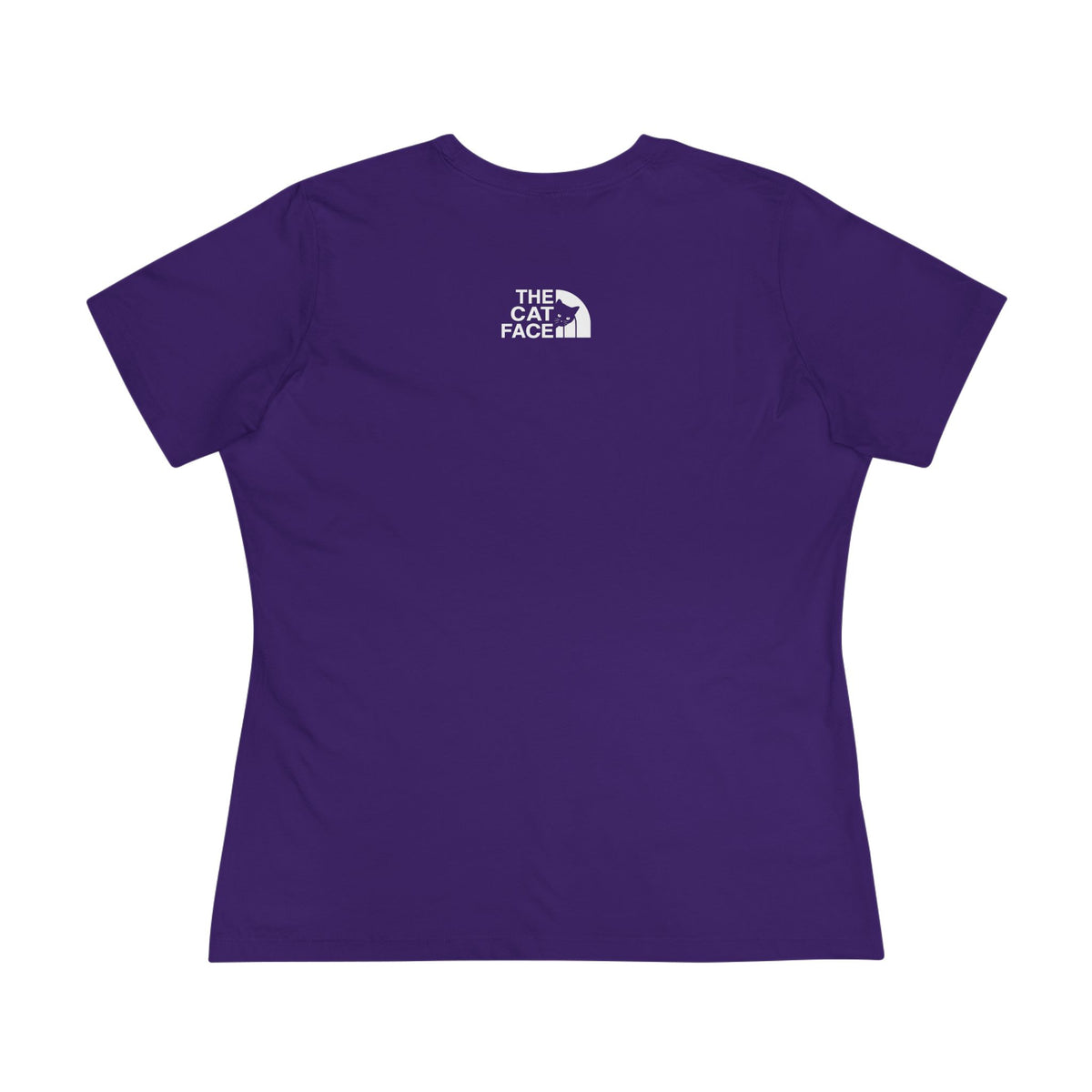 The Cat Face Alpine Explorer Graphic Women's T-Shirt in team purple, back view