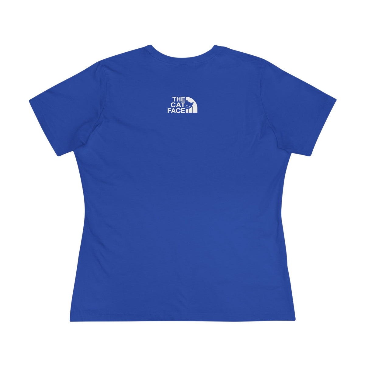 The Cat Face Alpine Explorer Graphic Women's T-Shirt in true royal, back view