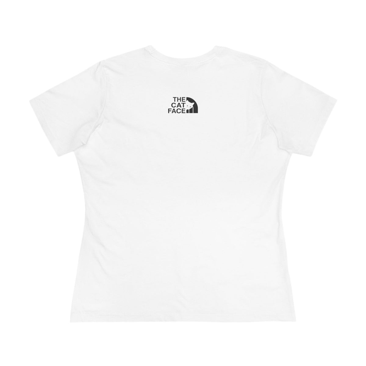 The Cat Face Alpine Explorer Graphic Women's T-Shirt in white, back view