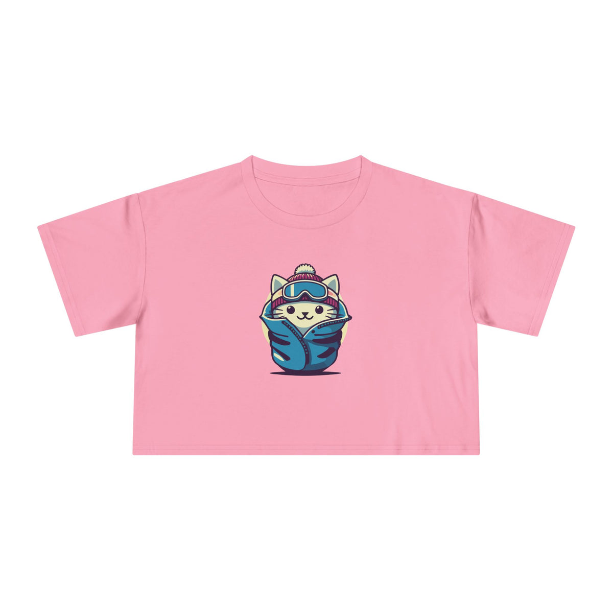The Cat Face Apres Ski Kitty Women's Crop Top in bubblegum, front view