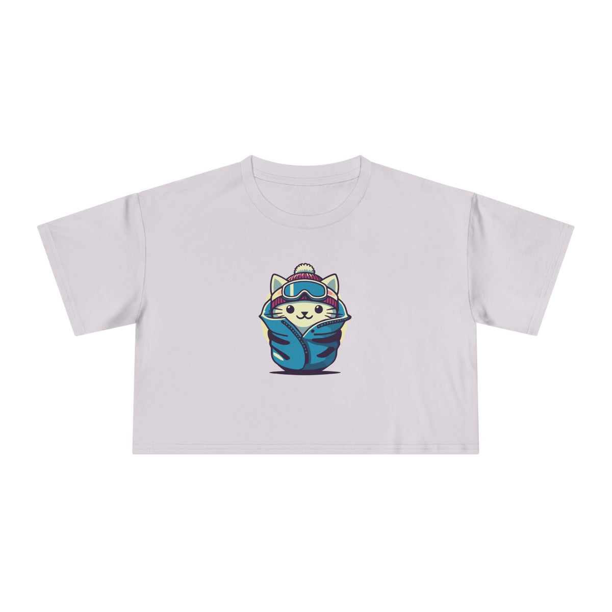 The Cat Face Apres Ski Kitty Women's Crop Top in orchid, front view