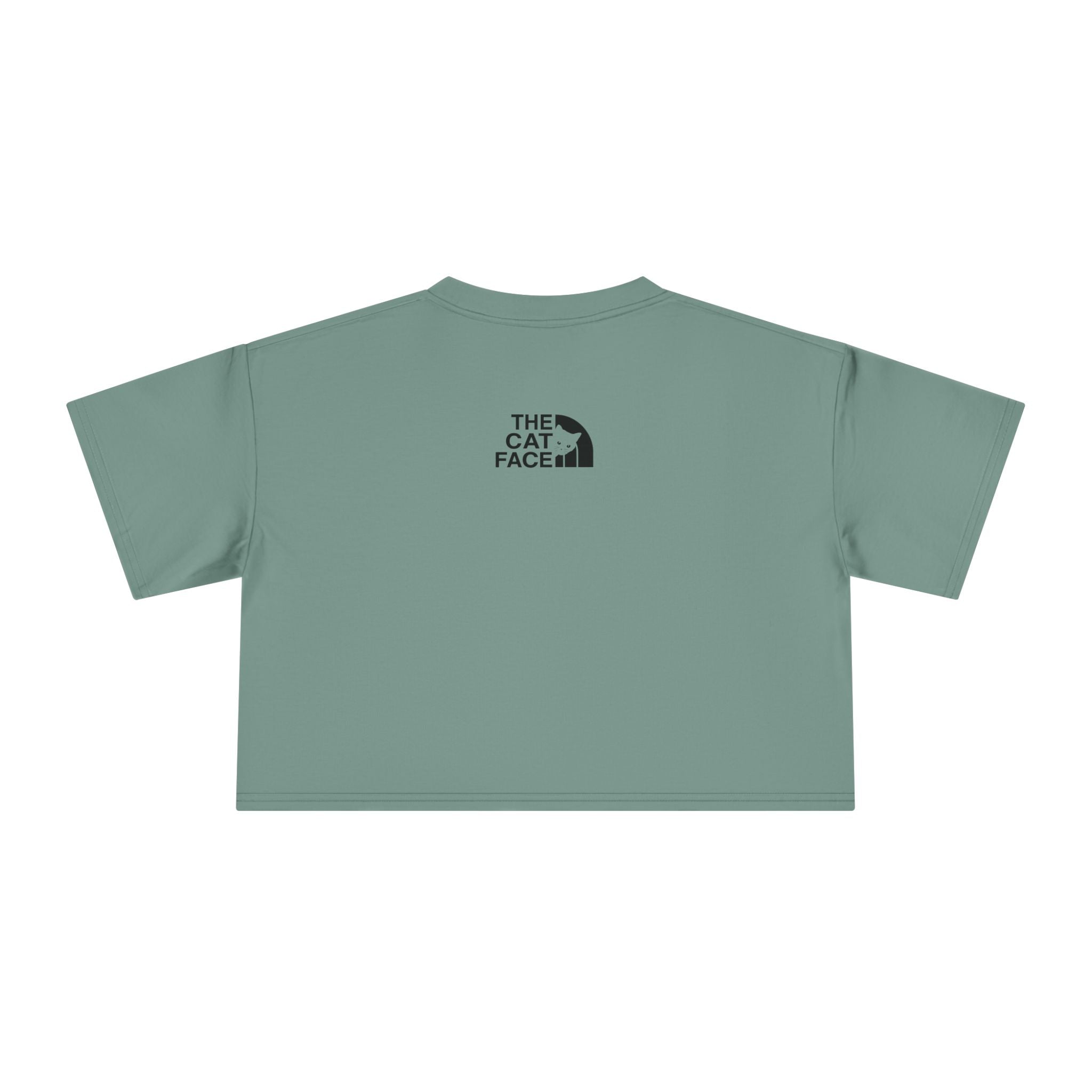 The Cat Face Apres Ski Kitty Women's Crop Top in sage, front view