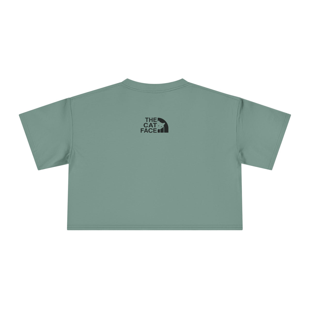 The Cat Face Apres Ski Kitty Women's Crop Top in sage, front view
