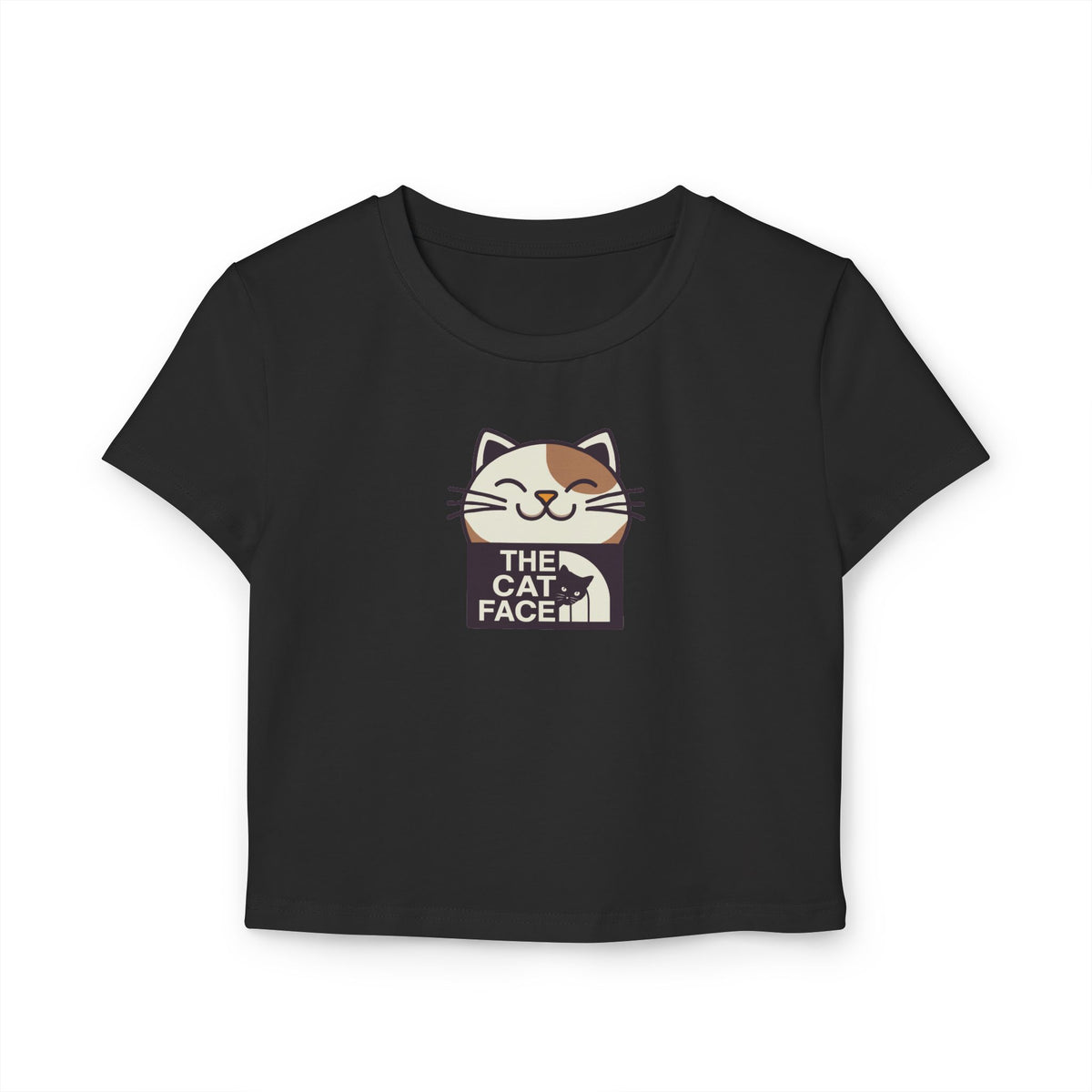 The Cat Face Bicolor Cat Icon Women's Baby Tee in black, front view