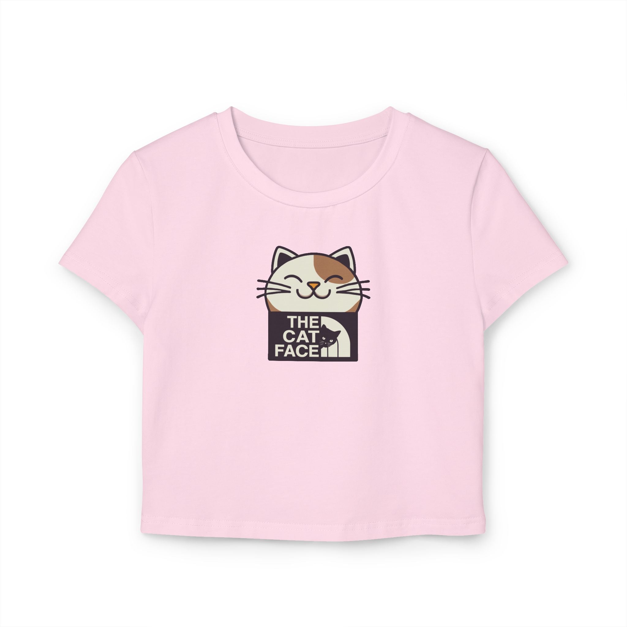 The Cat Face Bicolor Cat Icon Women's Baby Tee in light pink, front view