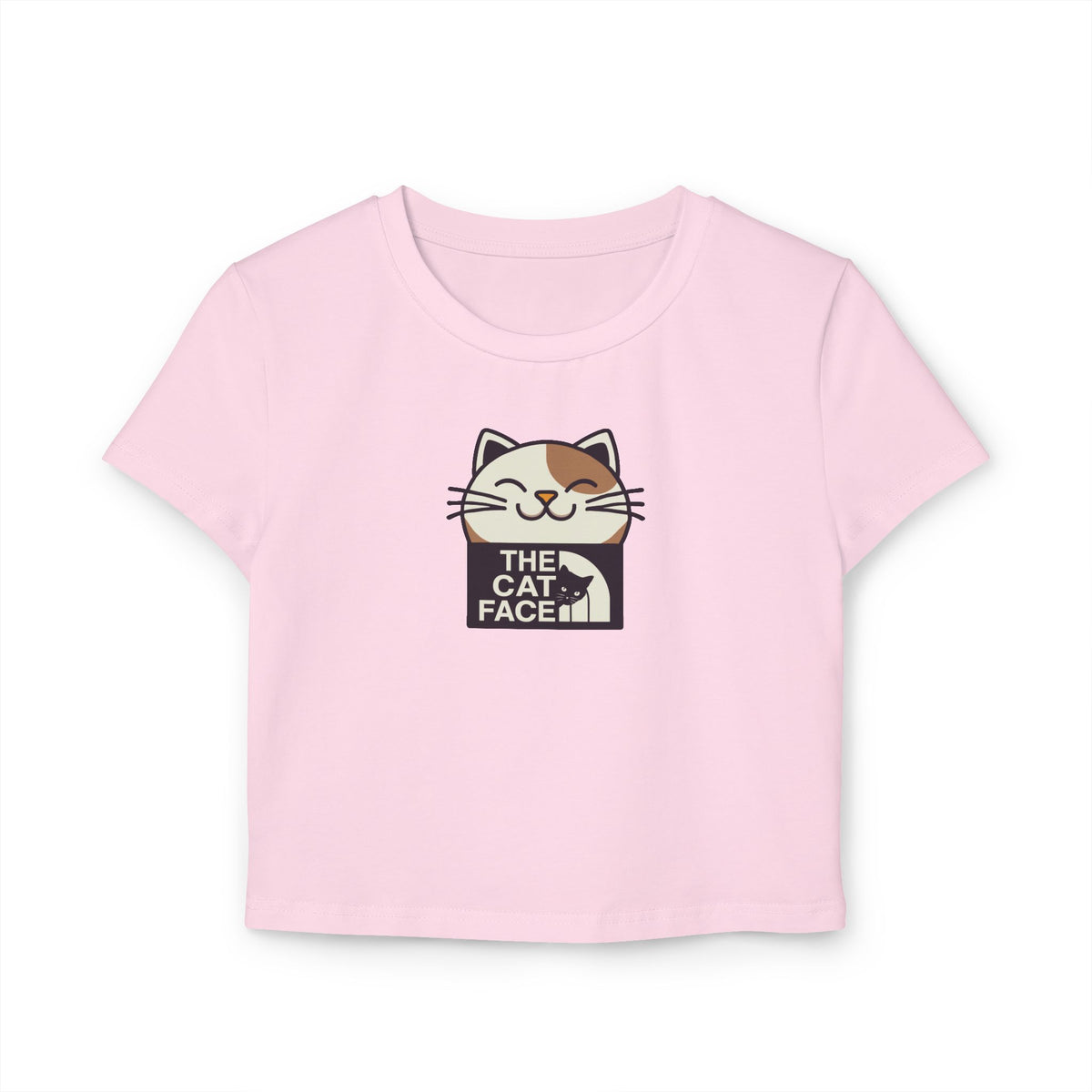 The Cat Face Bicolor Cat Icon Women's Baby Tee in light pink, front view