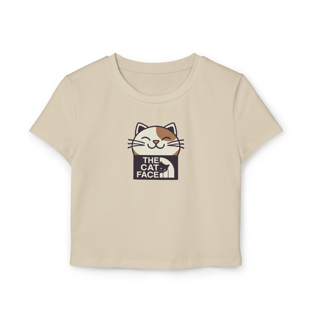 The Cat Face Bicolor Cat Icon Women's Baby Tee in sand, front view