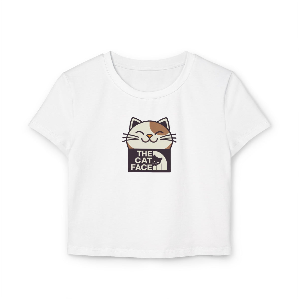 The Cat Face Bicolor Cat Icon Women's Baby Tee in white, front view
