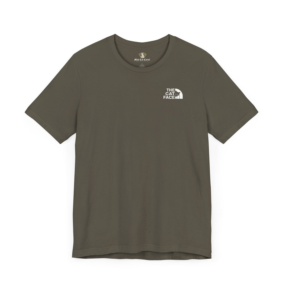 The Cat Face Classic Mini Chest Logo T-Shirt in army, front view