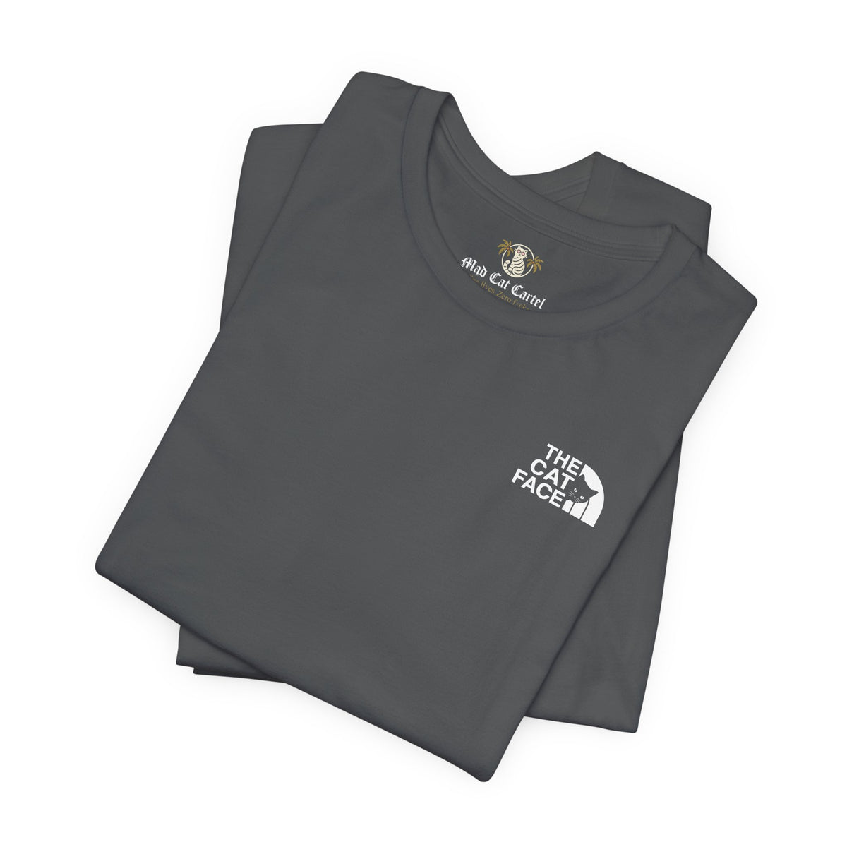 The Cat Face Classic Mini Chest Logo T-Shirt in asphalt, folded