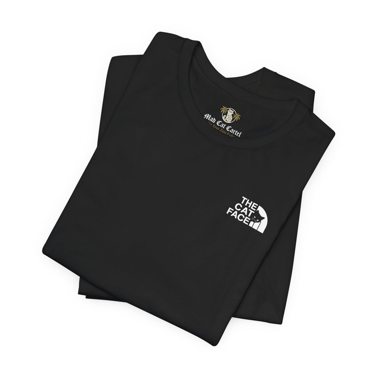 The Cat Face Classic Mini Chest Logo T-Shirt in black, folded