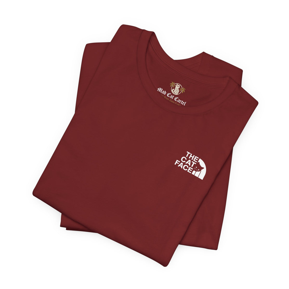 The Cat Face Classic Mini Chest Logo T-Shirt in cardinal, folded