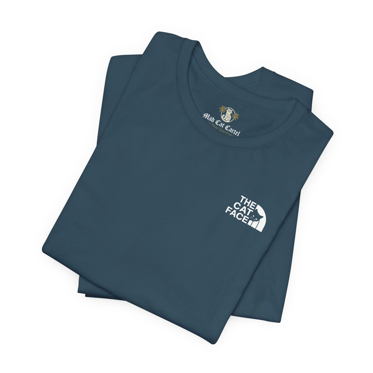 The Cat Face Classic Mini Chest Logo T-Shirt in deep teal, folded