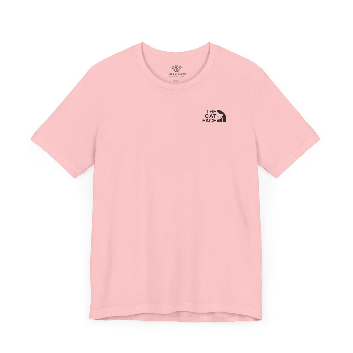 The Cat Face Classic Mini Chest Logo T-Shirt in pink, flat lay