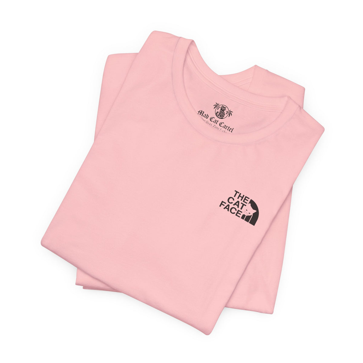 The Cat Face Classic Mini Chest Logo T-Shirt in pink, folded