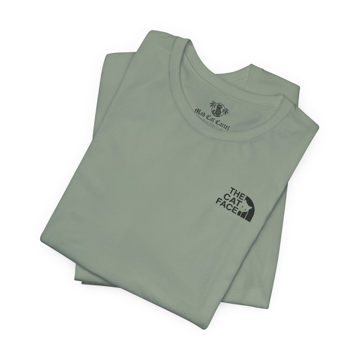 The Cat Face Classic Mini Chest Logo T-Shirt in sage, folded