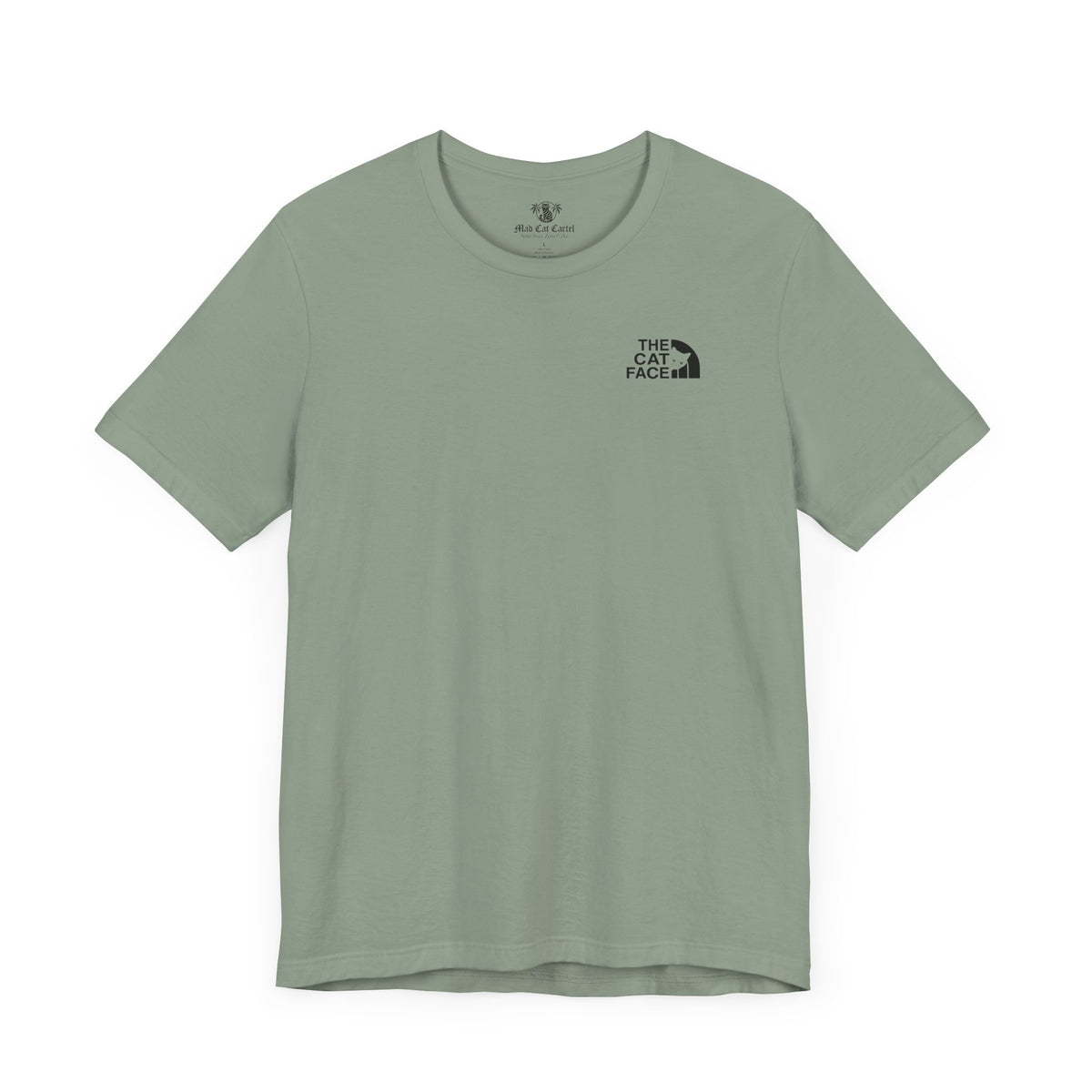 The Cat Face Classic Mini Chest Logo T-Shirt in sage, front view