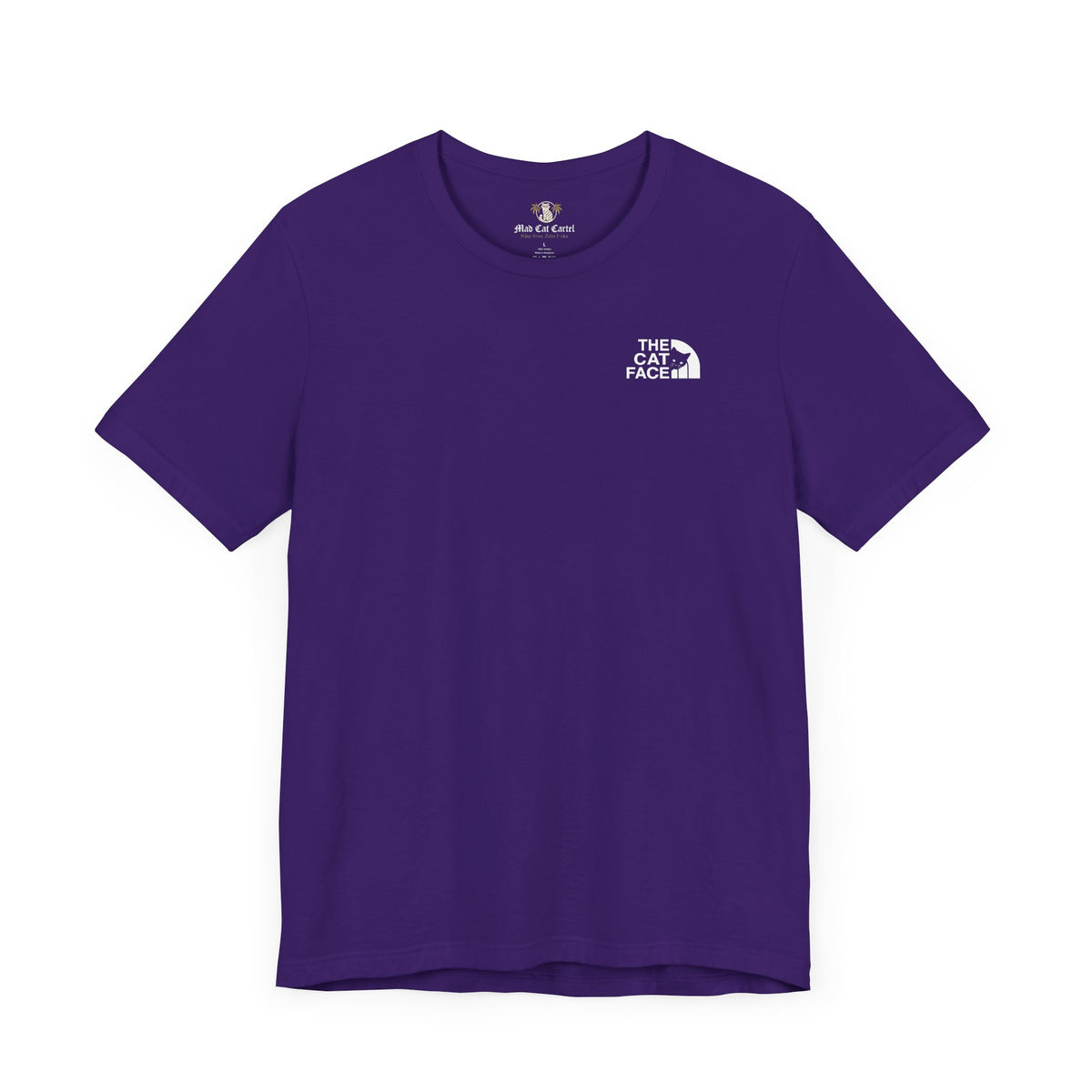 The Cat Face Classic Mini Chest Logo T-Shirt in team purple, flat lay