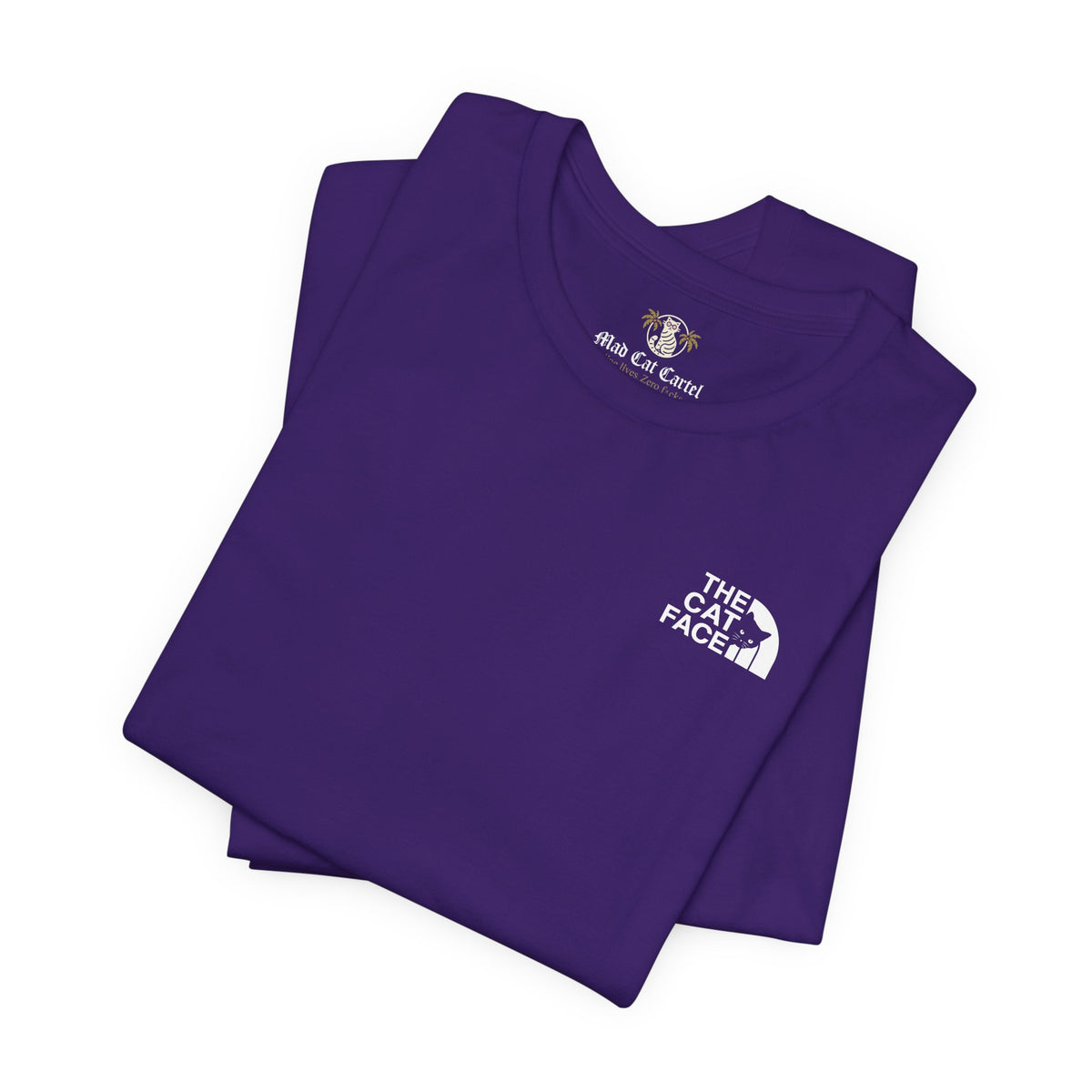 The Cat Face Classic Mini Chest Logo T-Shirt in team purple, folded