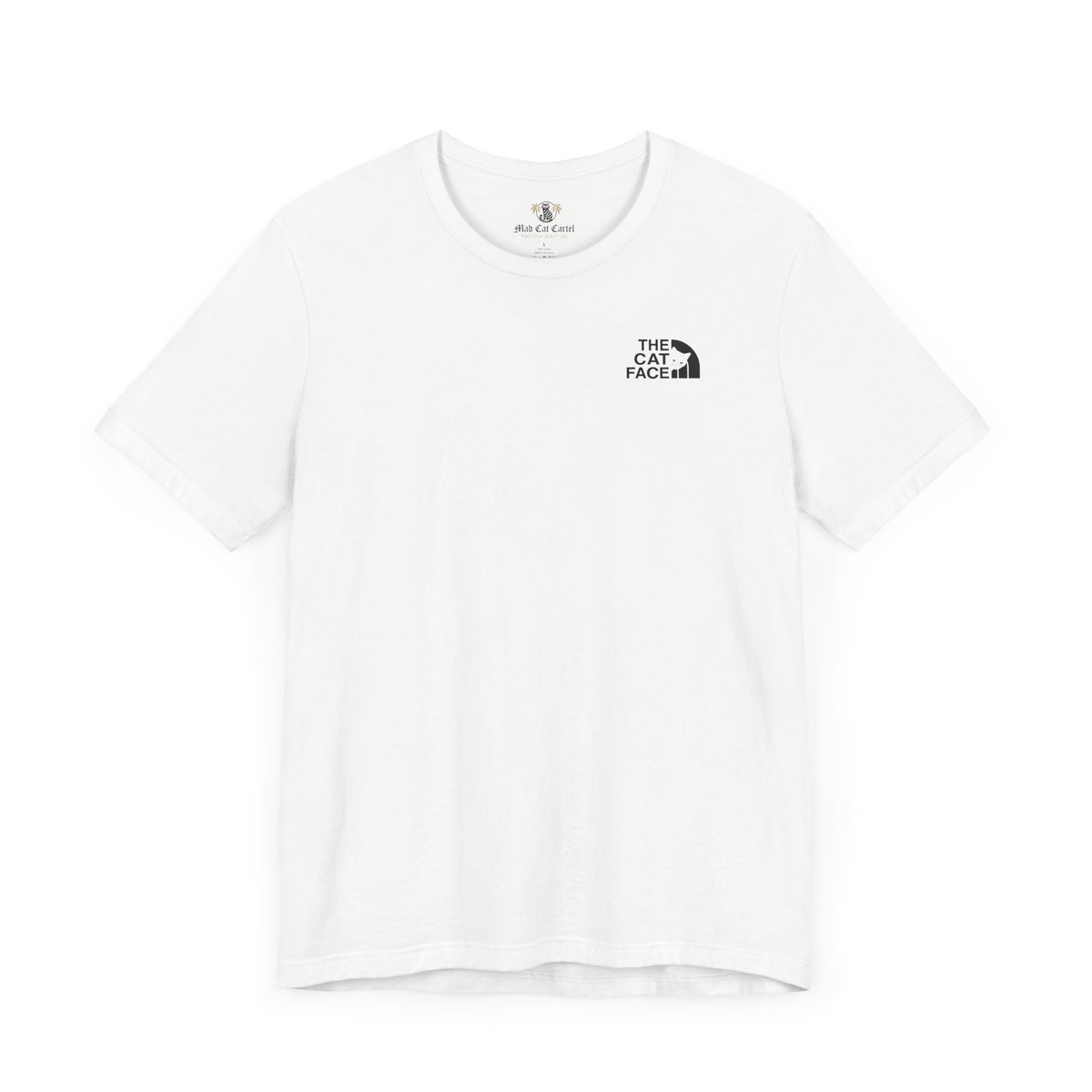 The Cat Face Classic Mini Chest Logo T-Shirt in white, flat lay