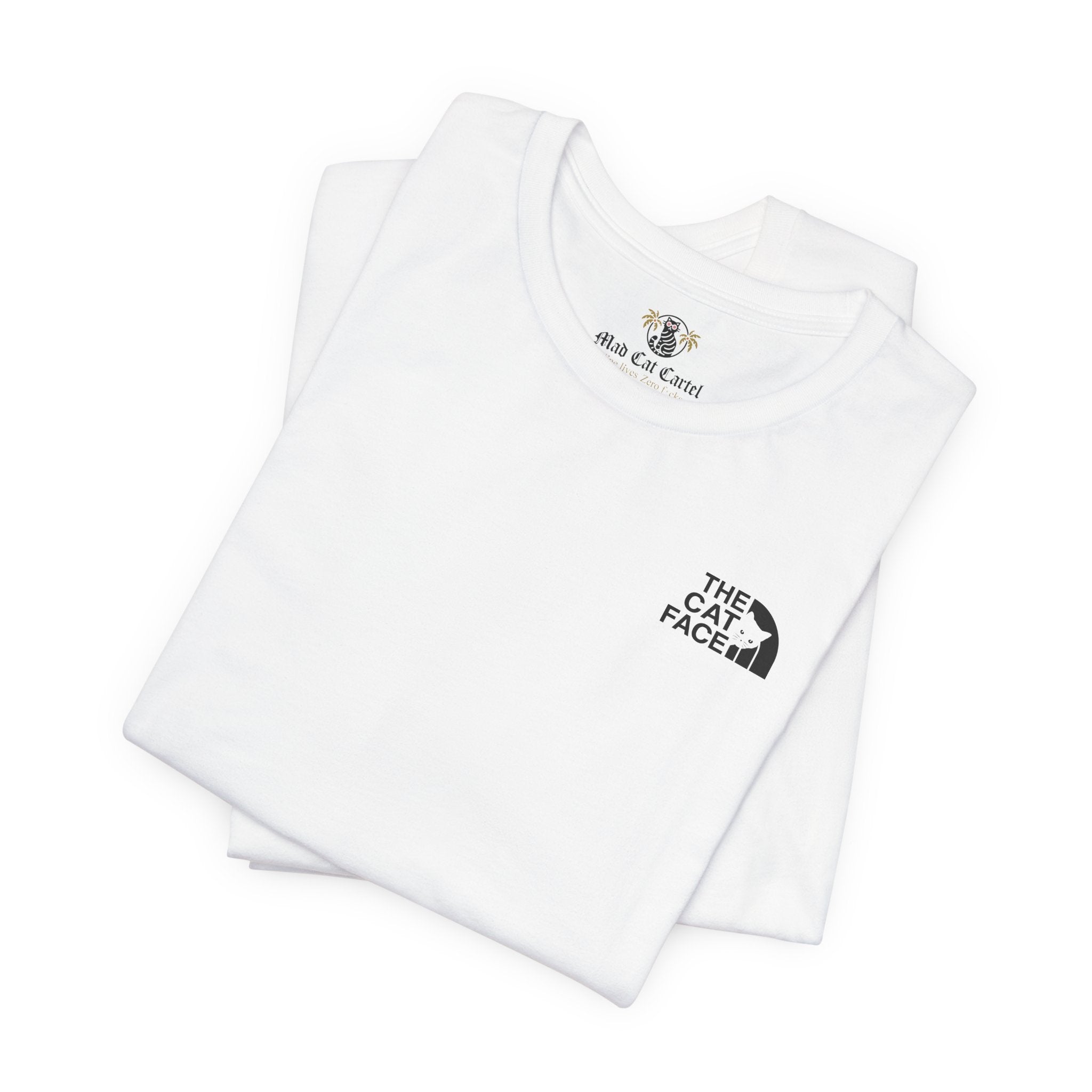 The Cat Face Classic Mini Chest Logo T-Shirt in white, folded