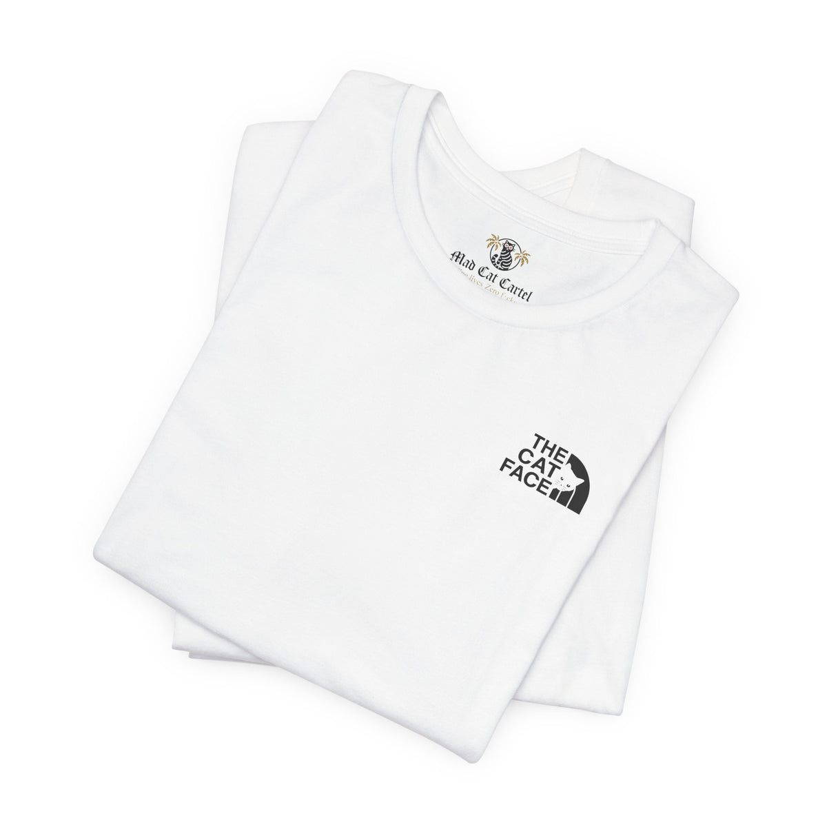 The Cat Face Classic Mini Chest Logo T-Shirt in white, folded