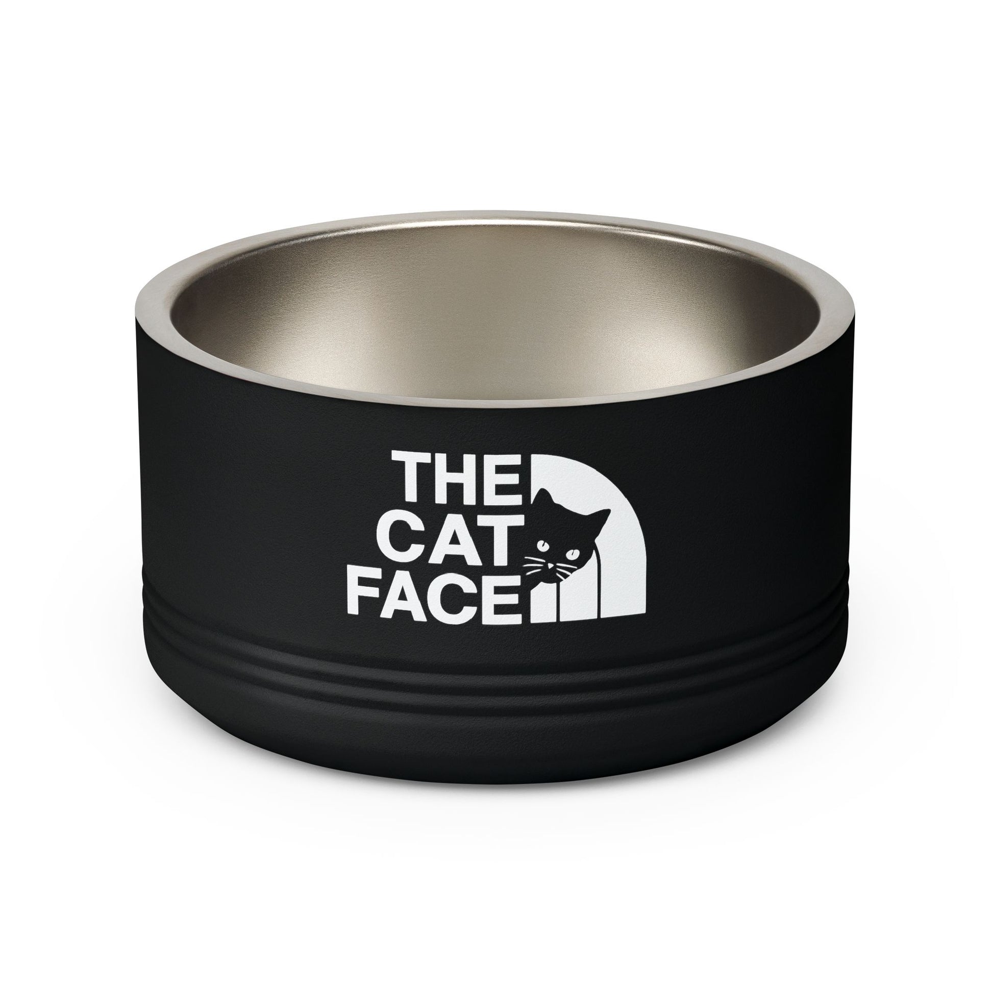 Black stainless steel cat bowl, designer parody funny pet bowl